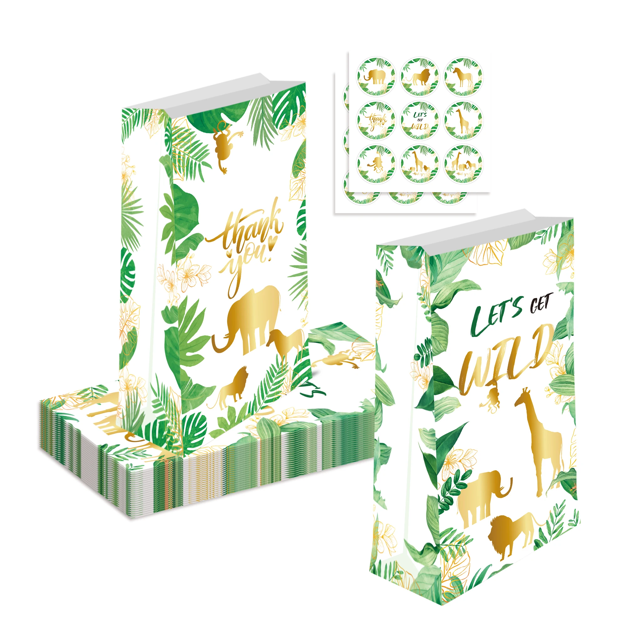 

LB176 12Pcs Wild ONE Jungle Animals Giraffe Birthday Party Candy Packing Kraft Paper Gift Bags Stickers Baby Shower Party Decors