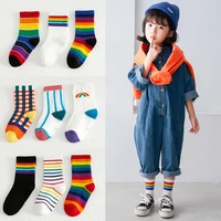 3 pairslot children socks for girls boys rainbow stripes cotton sock autumn winter warm socks kids accessories 2022 new