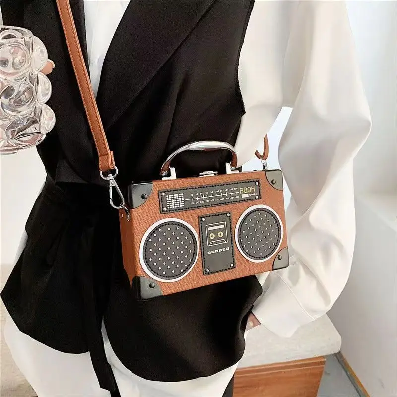 Ladies Cute Handbag Shoulder Bag Messenger Bag Rock Crossbody Bag 2022 New Personality Retro Radio Shape Bag