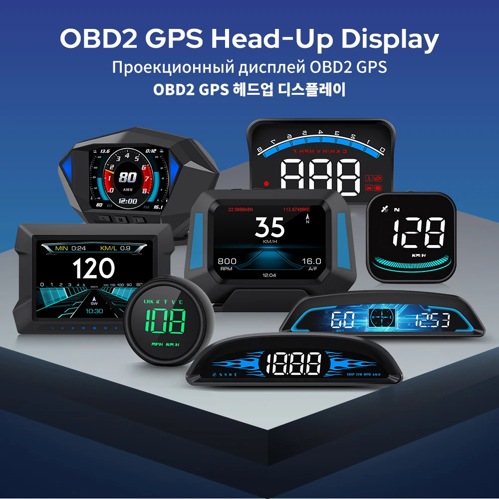 

Mistery-Box OBD2 GPS HUD Car Head Up Display Speedometer Over Speed RPM Voltage Water Temperature Engine Fault Alarm For All Car