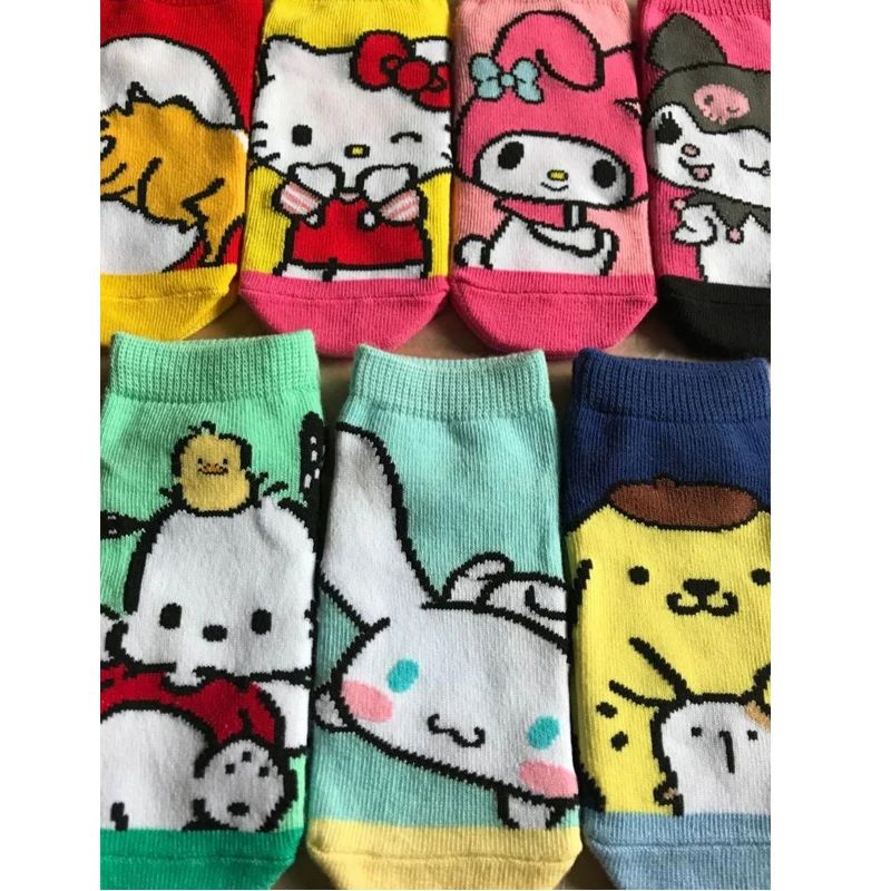 

Kawaii cute cartoon Japanese SANRIO Kuromi Mymelody Cinnamorol child size cotton boat socks creative design Gift