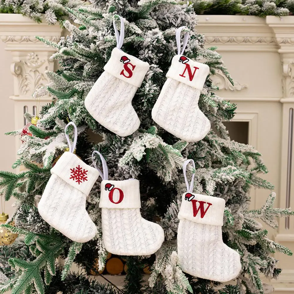 

Mini Cute Christmas Socks Red Snowflake Alphabet Letters Christmas Knitting Stocking Christmas Tree Decoration For Home Xma U3O9
