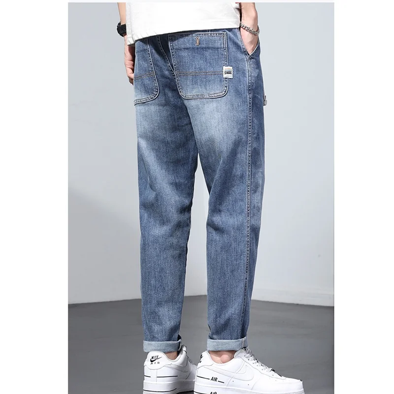 Men Clothing 2022 New Style Pattern Recreational Vintage Blue Jeans Loose Elastic Force Straight Cylinder Trousers Autumn Female