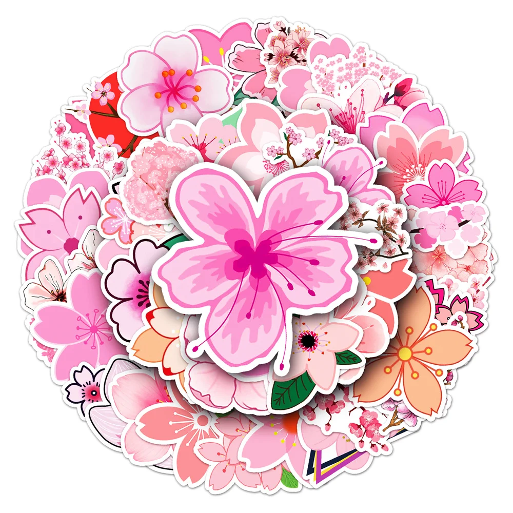

10/30/50PCS Cartoon Cherry Blossom Flower Sakura Sticker For Toy Luggage Laptop iPad Skateboard Cup Journal Sticker Wholesale
