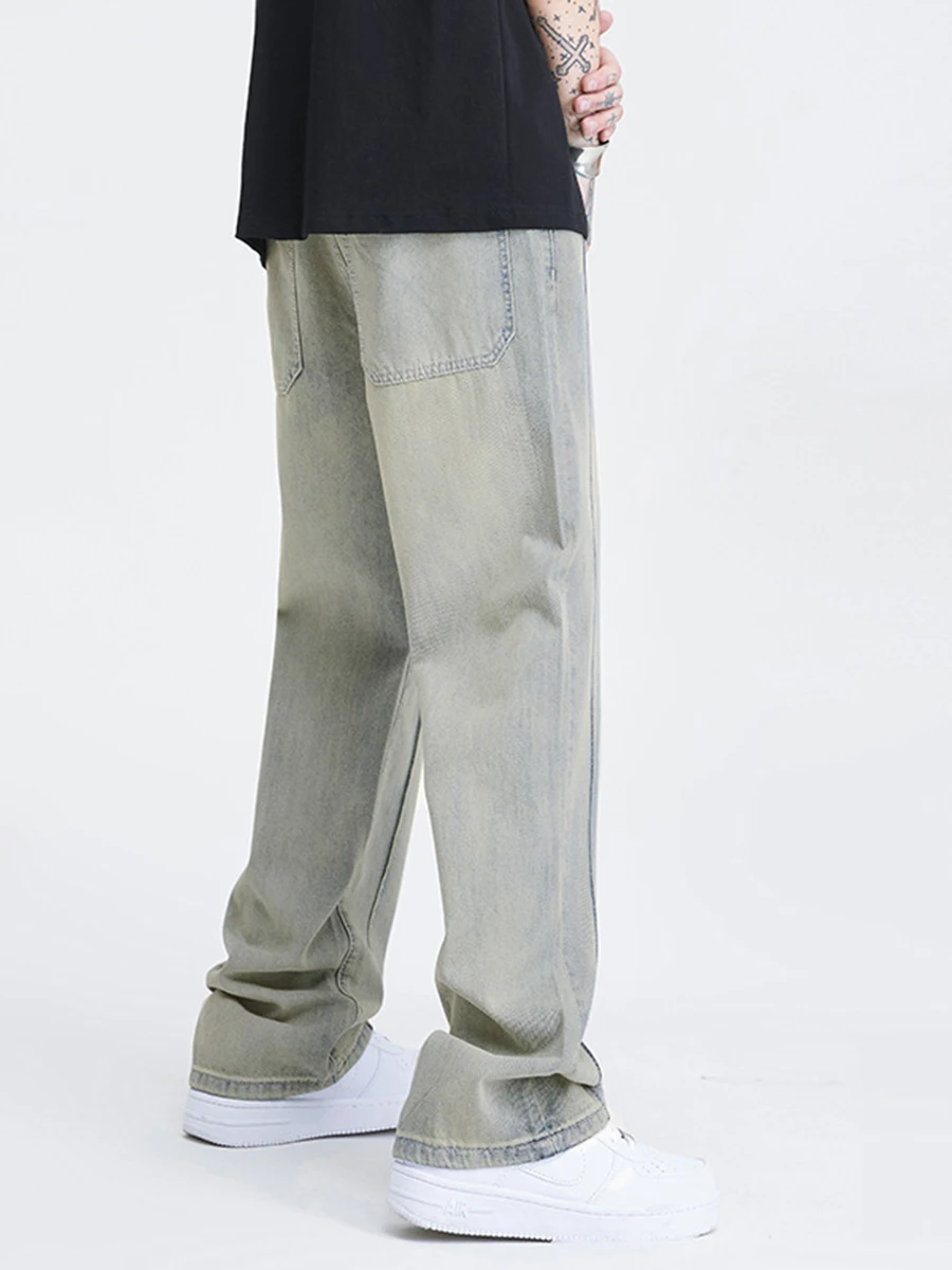Four Seasons Men's Jeans American High Street Yellowing Ins Loose Stitching Wide Leg Pants Fashion Streetwear Ins Hot Sale JEANS