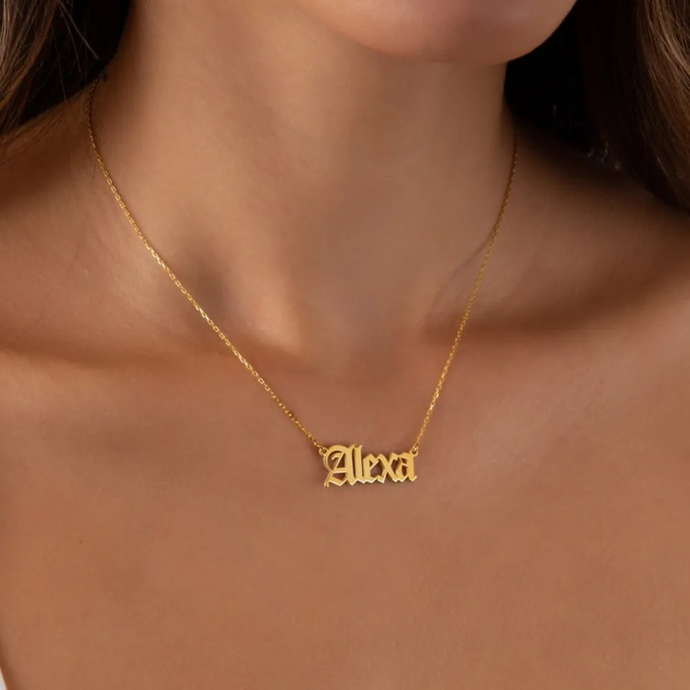 

Personalized Old English Name Necklace Customized Gothic Style Nameplate Pendant Necklaces For Women Gold Multiple Name Jewelry