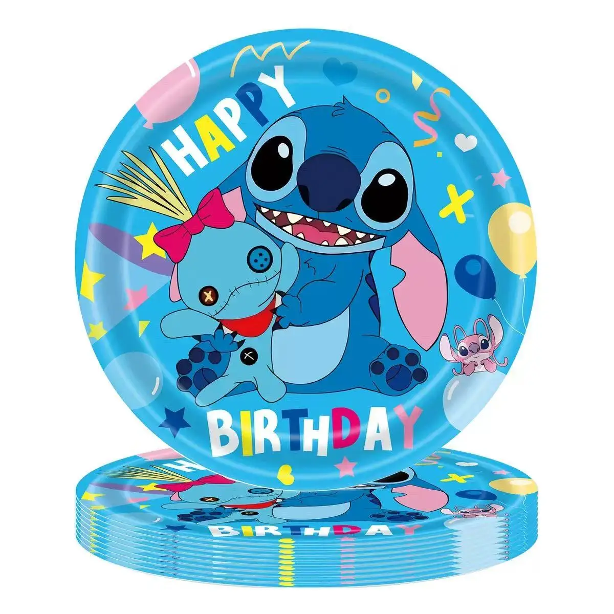 Фото Украшение на день рождения Disney Stitch, набор посуды на тему розового угла, бумажные тарелки, салфетки, чашки для детей, товары для вечеринок Lilo & Stitch №5