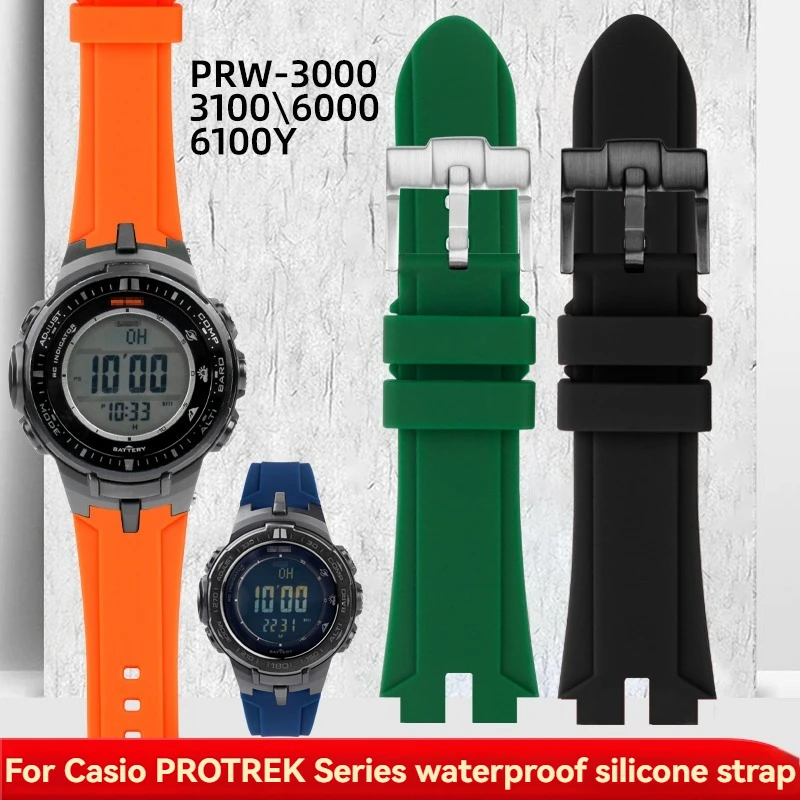 Фото Силиконовый ремешок для часов Casio PROTREK PRW-3000 PRW-6000/6100/3100 PRG-300, мужской спортивный водонепроницаемый сменный ремешок для альпинизма №1