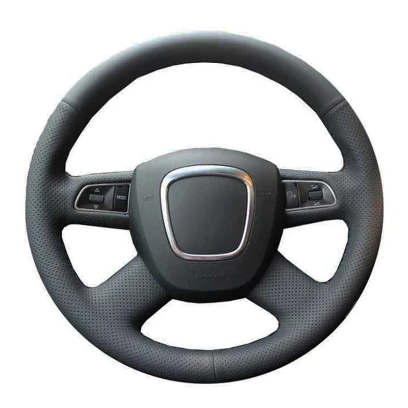Cubierta de cuero Artificial para volante de coche, accesorios cosidos a mano para Audi A4, B7, B8, A6, C6, 2004-2011, Q5, 2008-2012, Q7