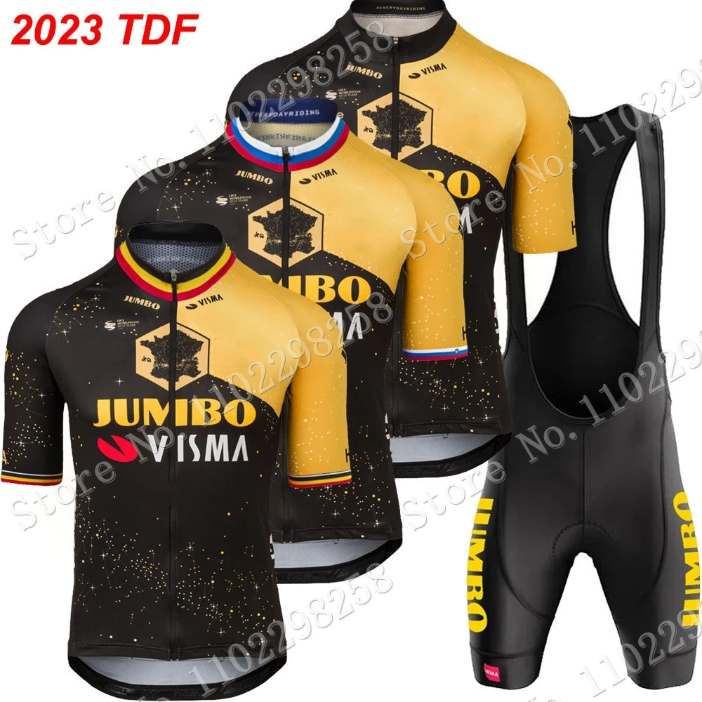 Belgium Jumbo Visma Team Cycling Jersey 2023 Set Short Cycling Clothing Road Bike Shirts Suit Bicycle Bib Shorts MTB Wear Ropa
