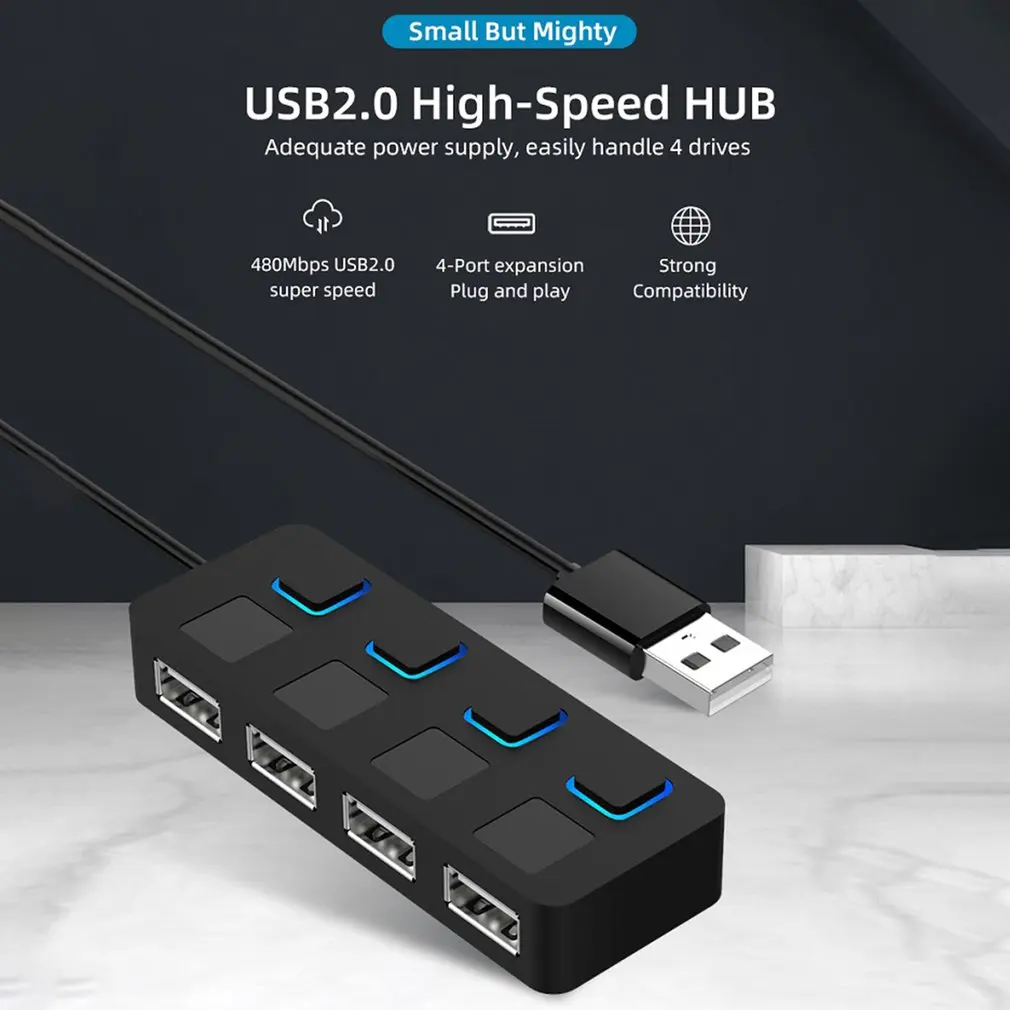 

USB 2.0 Hub Flexible Multi USB Splitter 4 Ports Expander Multiple Use Power Adapter With Switch For PC Computer Dropshipping