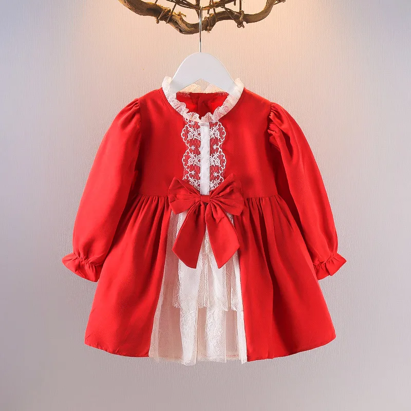 

2022 весенне-осеннее платье для девочек, одежда с длинным рукавом и бантом, Повседневные детские платья для девочек