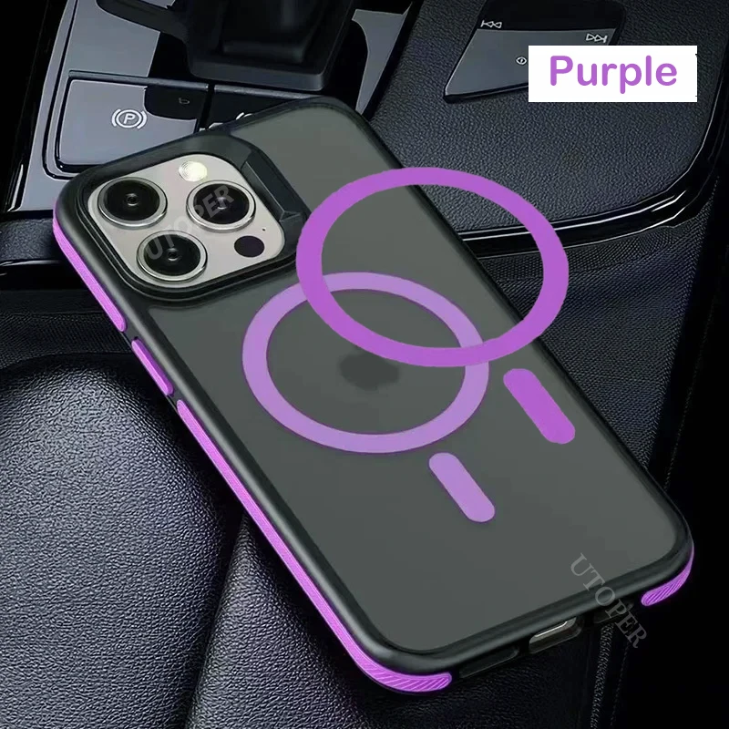 Магнитный Роскошный Матовый Прозрачный чехол с беспроводной зарядкой для iPhone 15 14