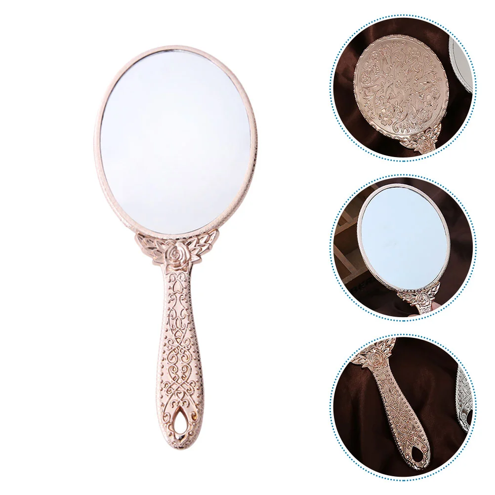 

Mirror Hand Handheld Vintage Makeup Handle Vanity Mirrors Held Oval Embossed Travel Decorative Retro Beauty Carved Compact Shape