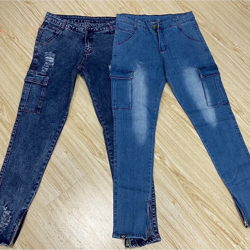 Trend Hole Zipper Men's Stretch Jeans Spring and Autumn Full Length Fashion Slim Fit Pencil Denim Pants Male Trousers