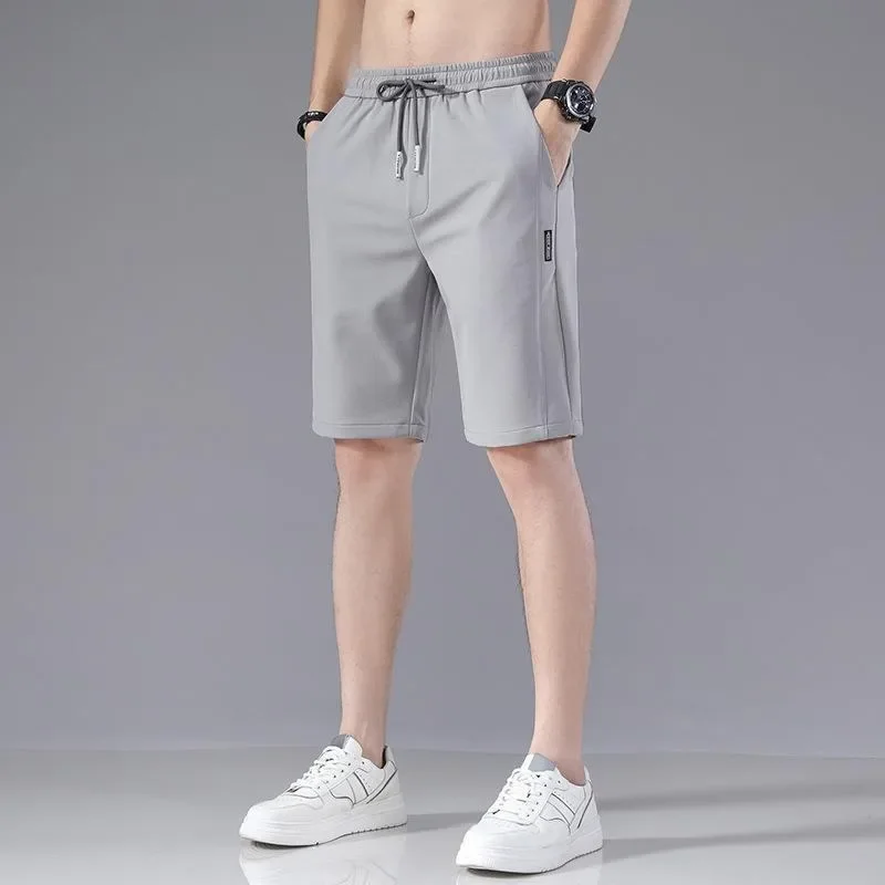 

Шорты мужские спортивные из вискозы, однотонные Свободные повседневные штаны для бега, на шнуровке, с эластичным поясом, летние