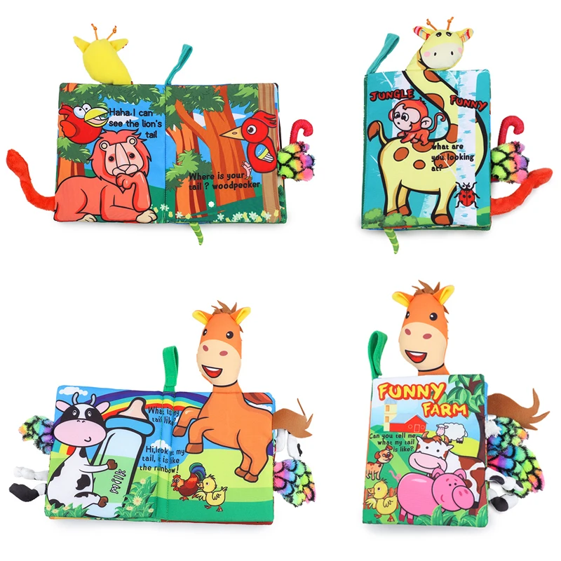 Baby Cloth Book Montessori Toys Baby Early Learning Tearing Tail Cloth Book Parent-child Interactive Sound Paper Animal Book Toy