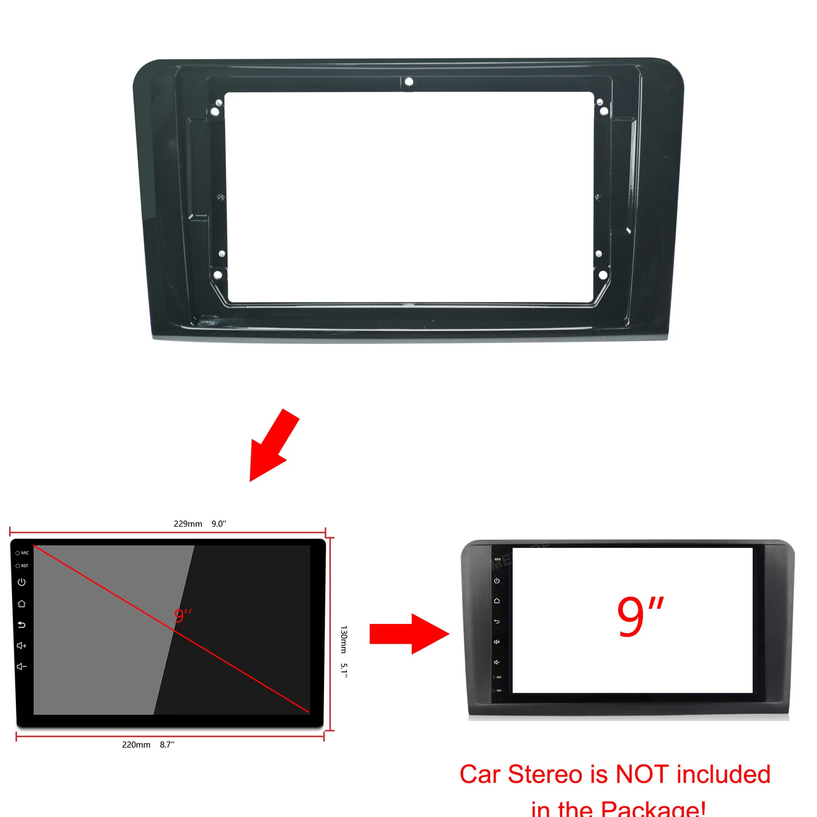 LINKNEW Car DVD Frame Facia Panel 9&quot For Mercedes-Benz M-Class W164 GL-Class X164 ML GL ML350 ML500 GL320 ML280 GL350 GL450 |