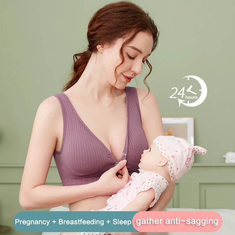 

Cotton Nursing Bra Summer Breathable Breastfeeding Bras For Women Maternity Bra Plus Big Size Easy Feeding Bra Wire Free