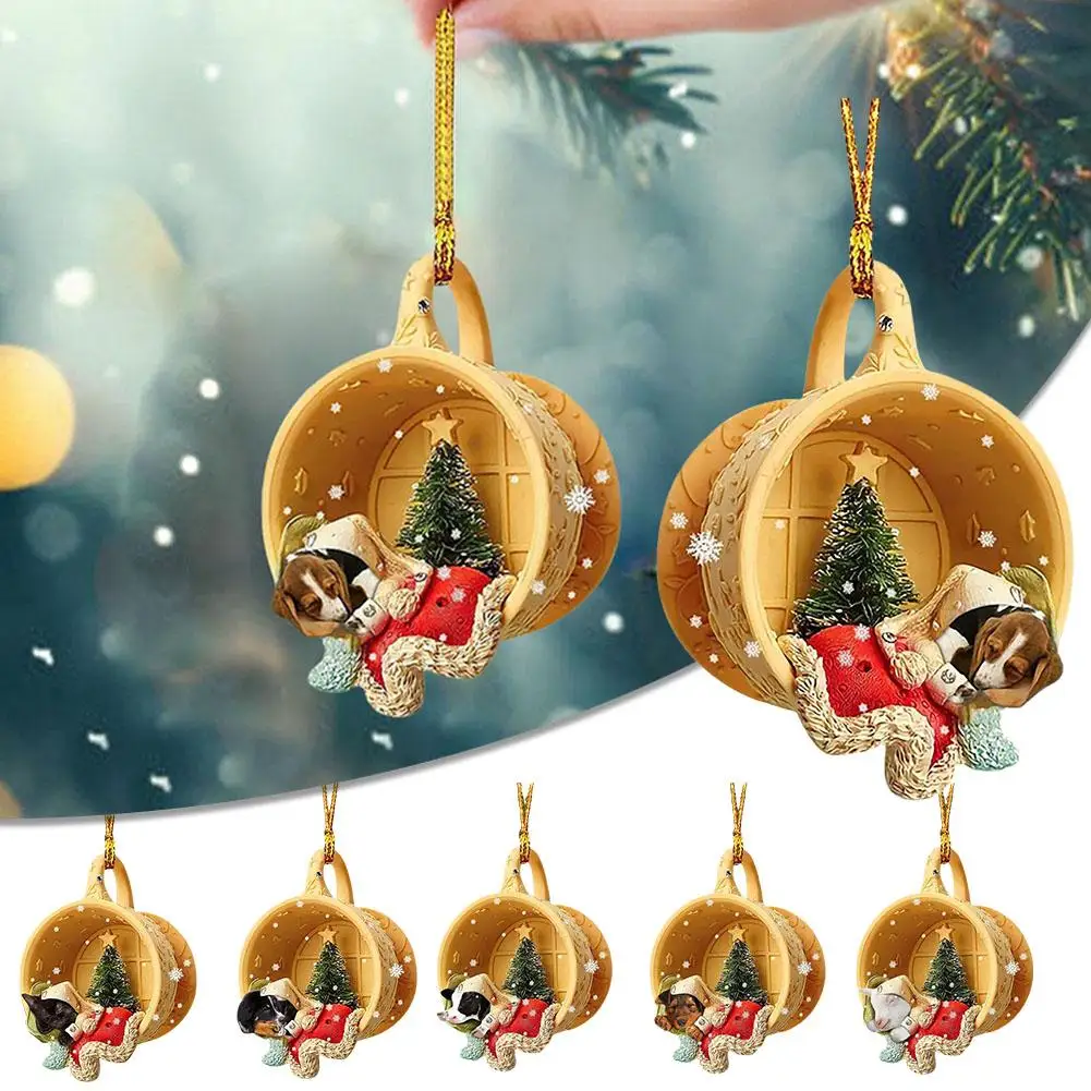 

2D Merry Christmas Cute Pet Dog Ornaments Tree Car Gifts Decoration Rearview Mirror Christmas Home Backpack Pendant Hanging Z6V2