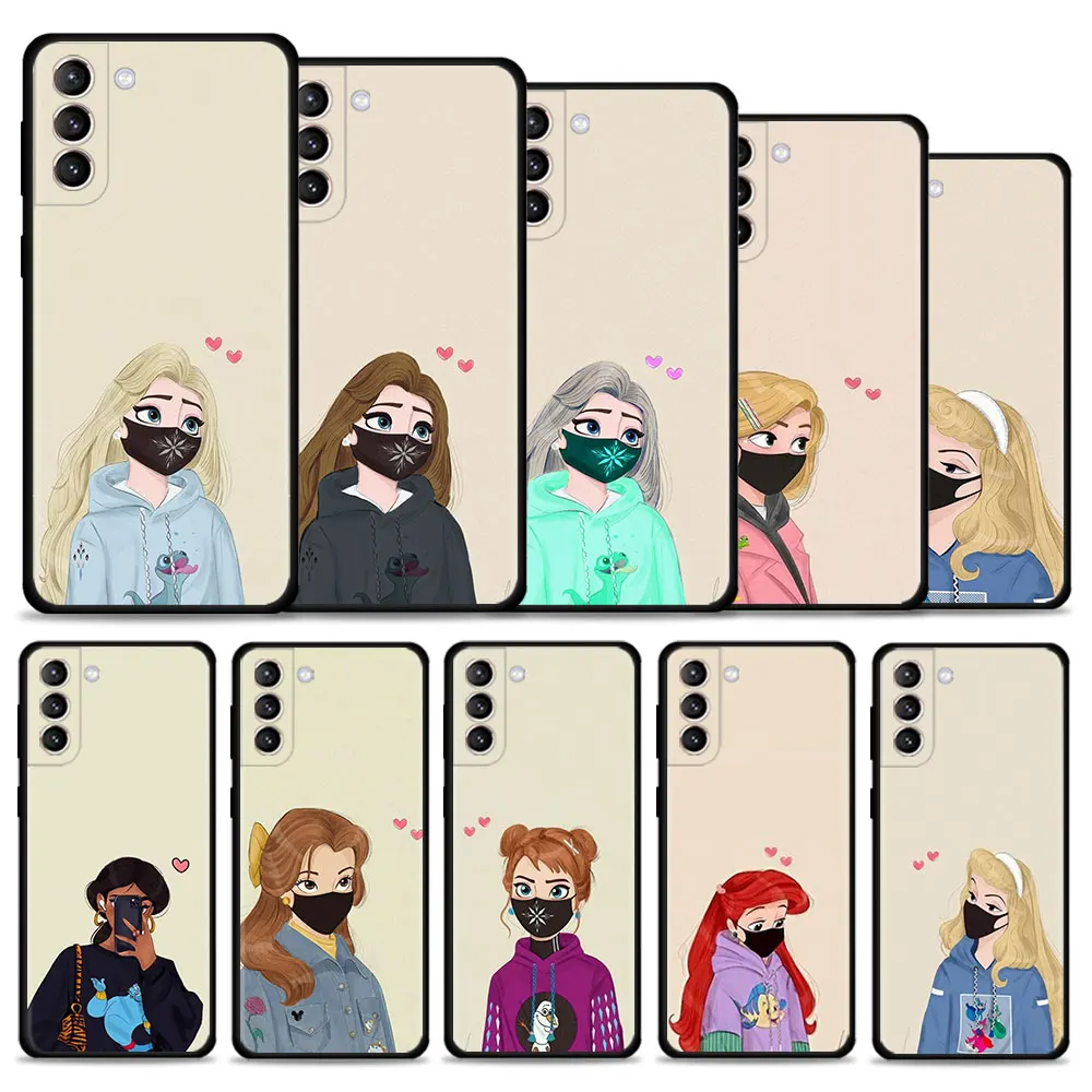 

Phone Case For Samsung S21 S20 FE S22 Ultra S10 S9 S8 Plus S10e for Galaxy Note 20 Ultra 10 Plus Coque Princess wearing the mask