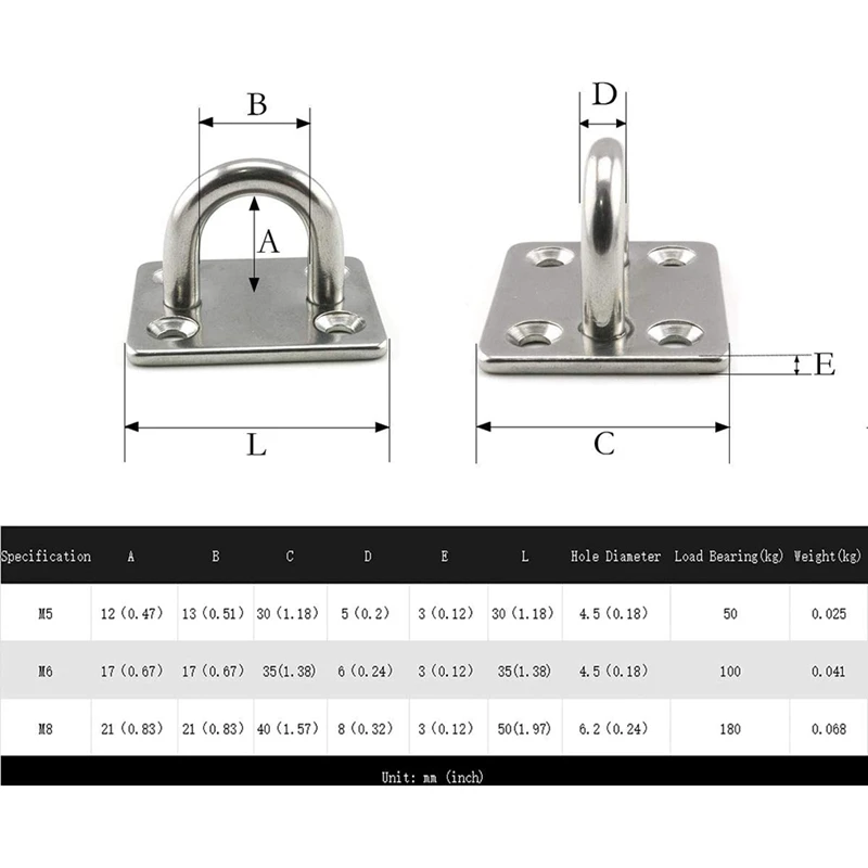 4 Set M6 Ceiling Wall Mount Hanging Hardware Fitting U-Shaped Hooks For Yoga Hammock Swings Marine Yacht Accessories |