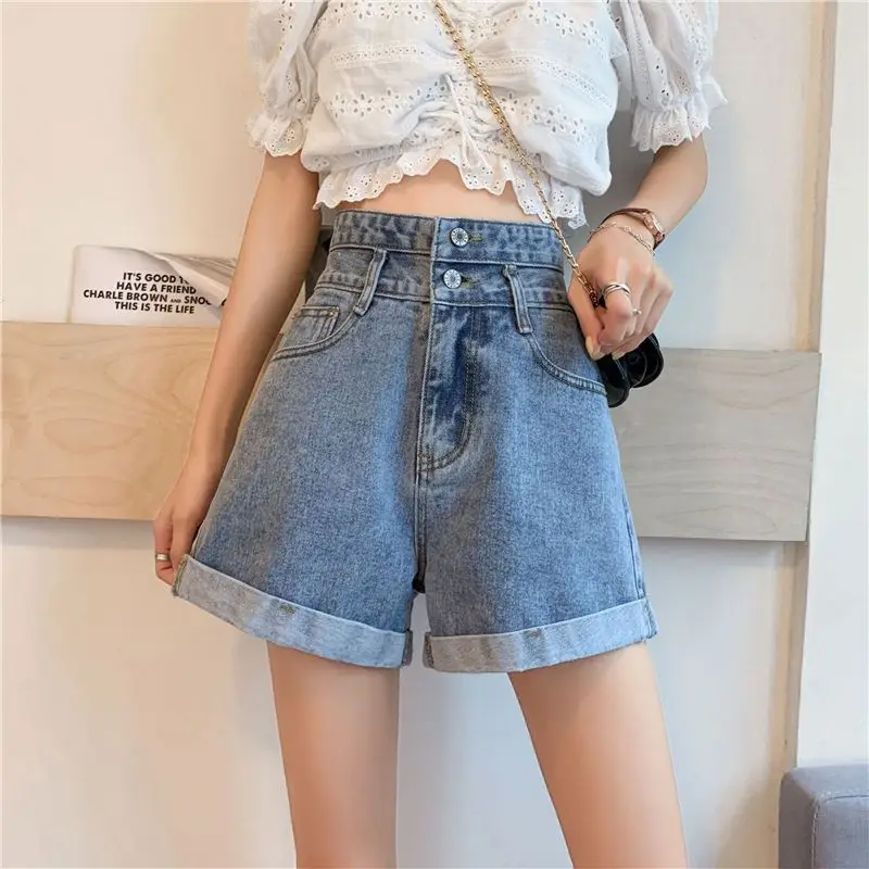 With Slit Mini Blue Women's Denim Shorts Baggy High Waist Loose Short Pants for Woman To Wear Sexy Jeans Youthful Clothes XL Hot
