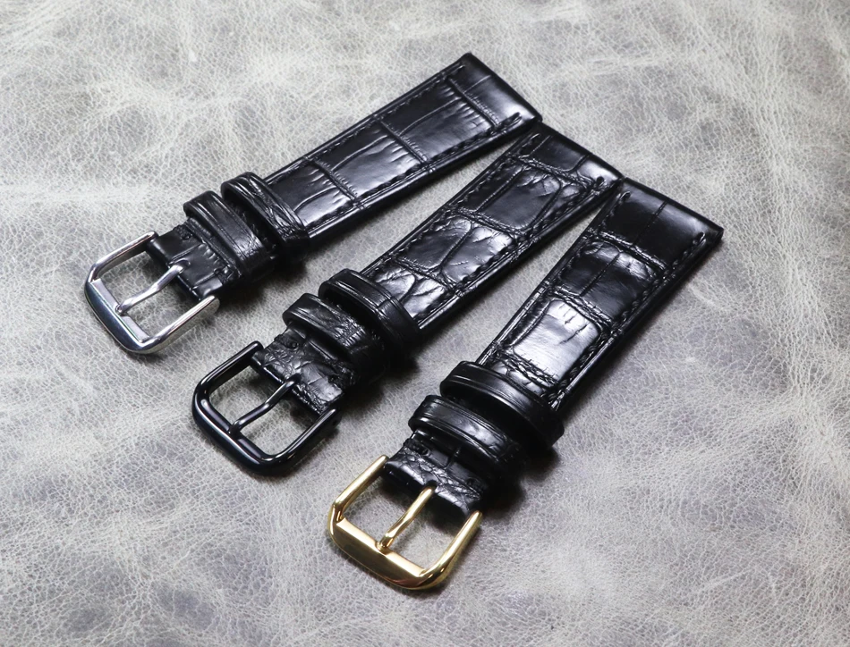 Thin Style 20mm*16mm Black Premium Strap Soft Crocodile Skin Leather Belt Genuine Leather Men's Comfortable Alligator Watchbands