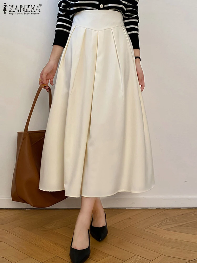 Юбка ZANZEA Женская средней длины свободная повседневная однотонная