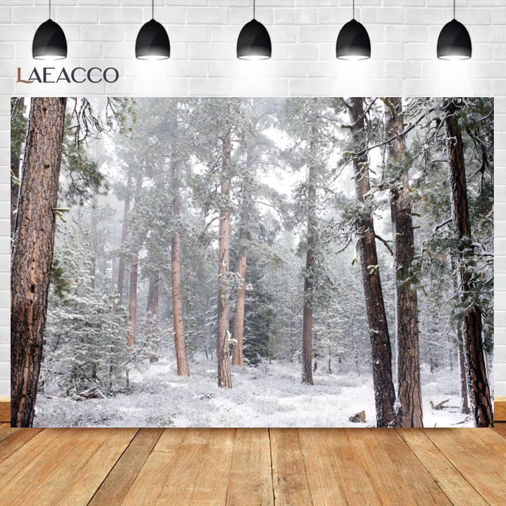 

Laeacco Old Tree Forest Winter Snow Pint Park Outdoor Scenic Photography Backdrop Photographic Background Photocall Photo Studio