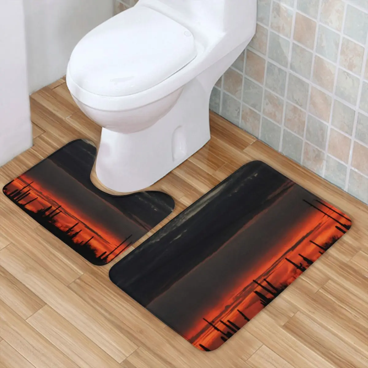 

Desert Landscape Bath Mat Dark Clouds and Cactus Polyester Shower 2pcs Bathroom Mat Set Soft Modern Bathroom Rug
