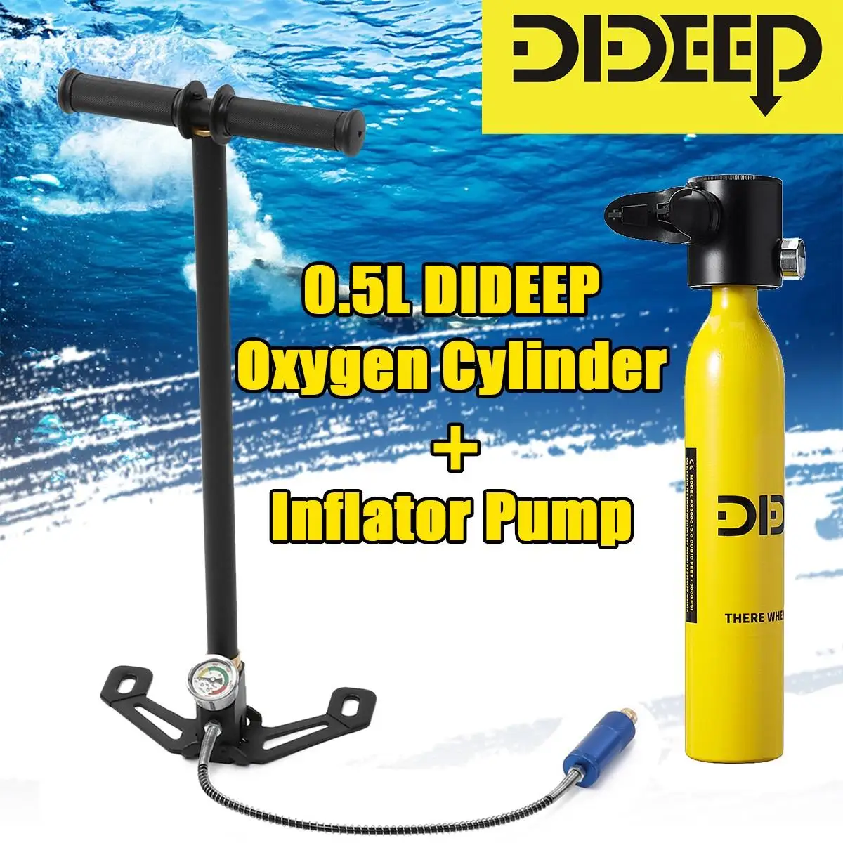 

DIDEEP 0.5L Mini Scuba Tank Diving Oxygen Reserve Air Hand Pump Dive Equipment Underwater Breathing Snorkeling Diving Equipment