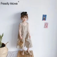 freely move 2022 summer fashion baby girls jumpsuits pants solid sleeveless back botton casual small fresh breathable playsuits