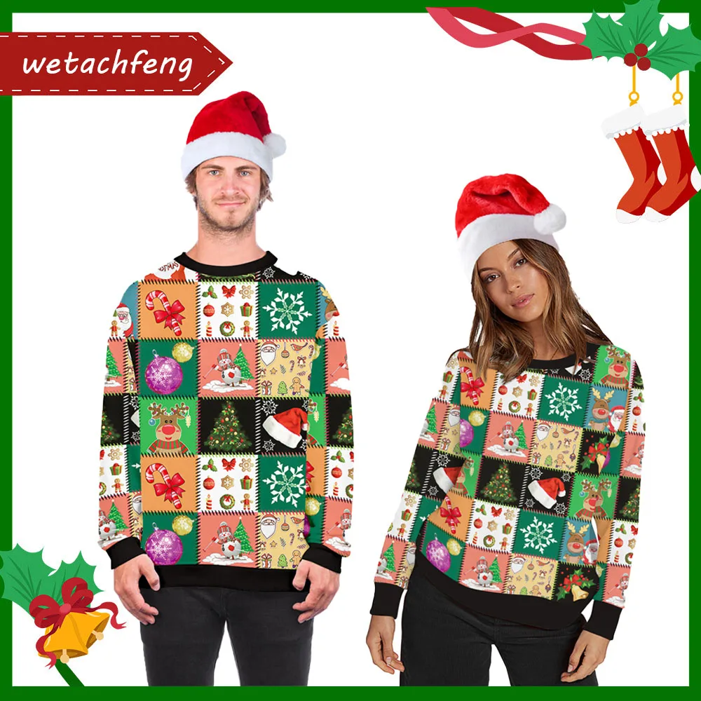 

Женский и мужской Рождественский уродливый свитер с Санта-оленем, забавные модные рождественские пуловеры, джемперы, подарок на рождествен...