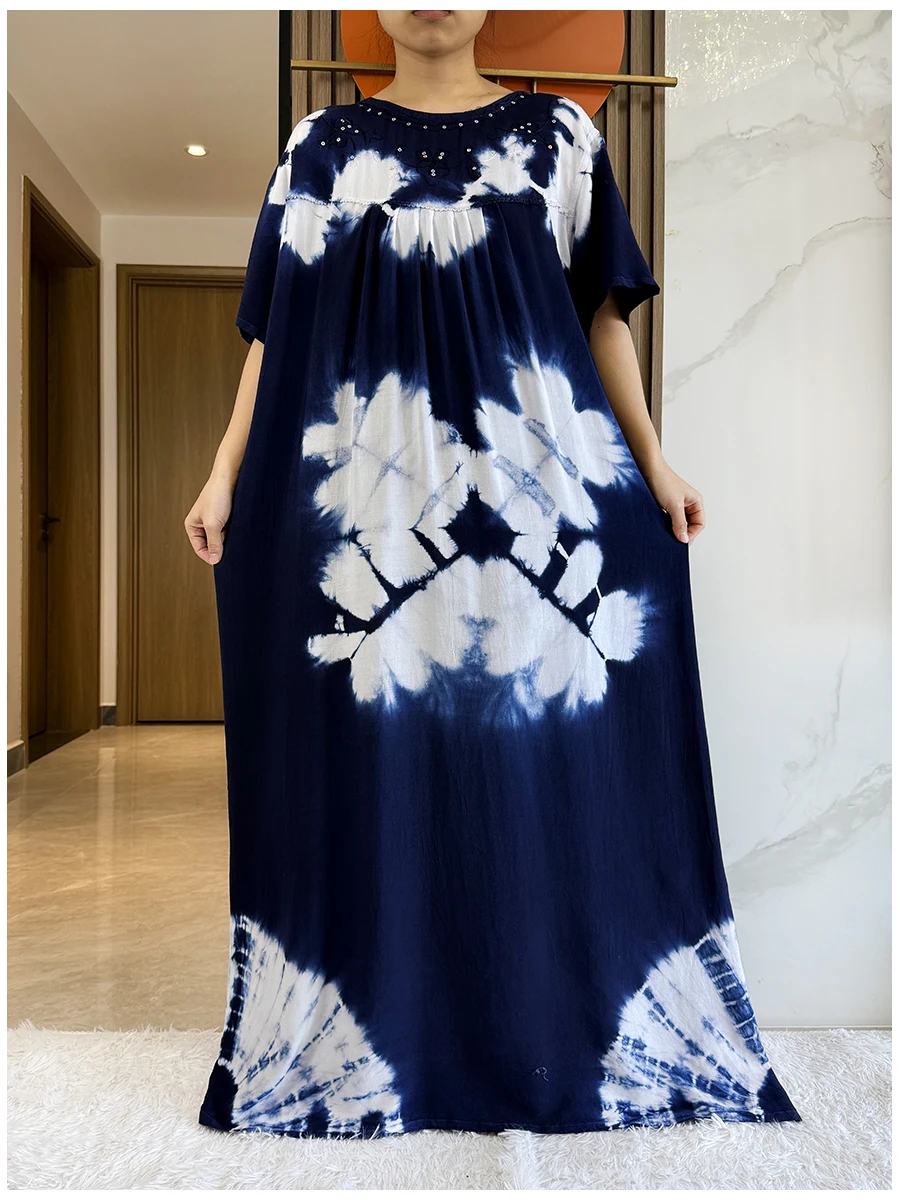 Свободный хлопковый кафтан с африканским дашики и цветочным принтом женские