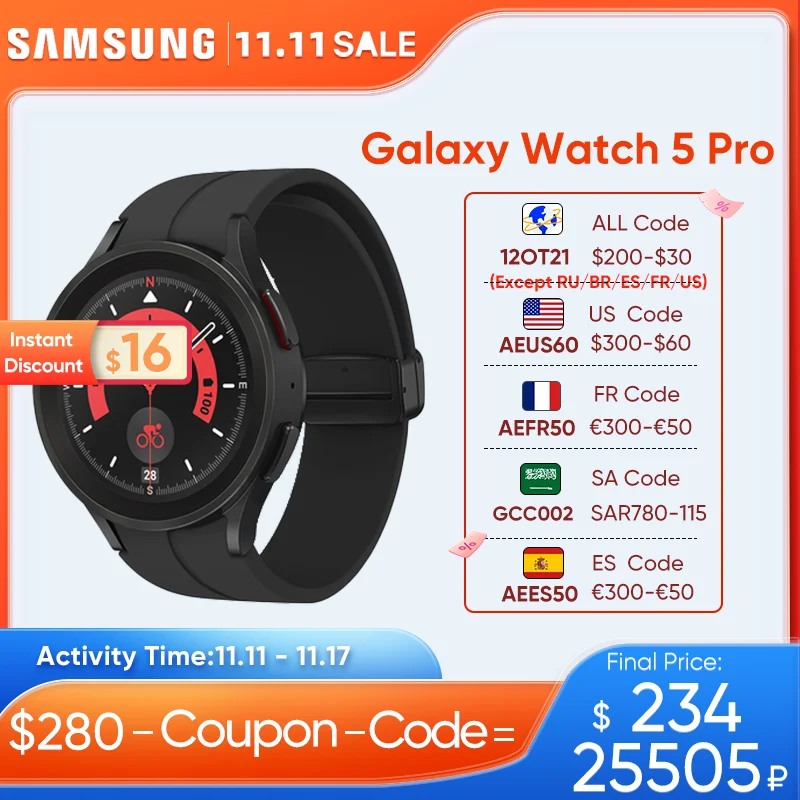 

2022 Samsung Galaxy Watch 5 Pro 45mm Smartwatch Sapphire Glass Display Blood Pressure ECG Measure Fitness Watches For Galaxy S23