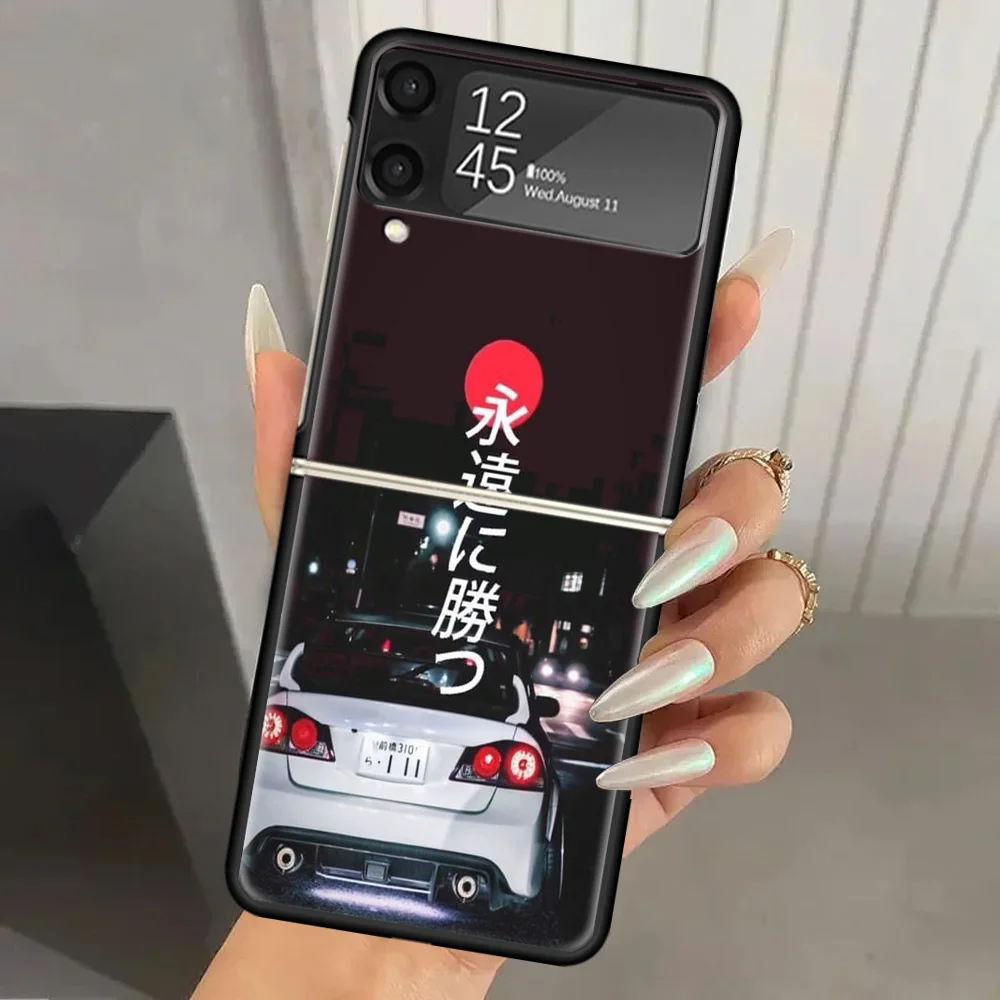 Твердый чехол JDM Type R для телефона из поликарбоната Samsung Galaxy Z Flip 6 5 4 3 черный ZFlip6 Flip5