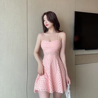 3214 black white pink short dress women hollow out sexy mini dress female backless v neck spaghetti strap off shoulder party