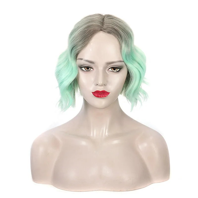 

GAKA Synthetic Hair For Women Blend Taupe Gradient Green Short Wave Cosplay Wig Halloween Heat Resistant Wig
