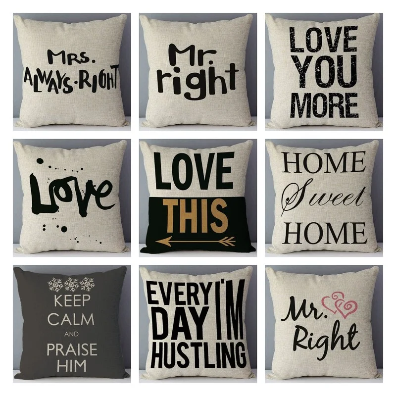 

Popular Phrase Letter Print Sofa Cushion Home Decor Pillow Square Cushion Cover 45x45cm