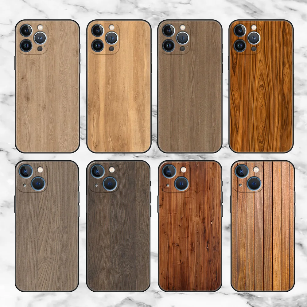 

Wood Carved Case For Apple iPhone 13 Pro 11 12 7 XR X XS X Max 8 6 6S Plus 5 14 SE 2022 Black Silicone Phone Coque