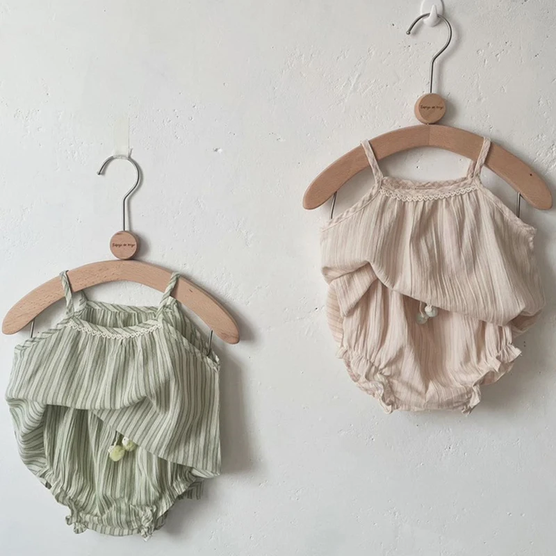

Newborn Baby Girl Cotton Outfits Clothes Baby Clothing Set Striped Lace Summer Sleeveless Toddler Kid Casual Sunsuit Cute Sling