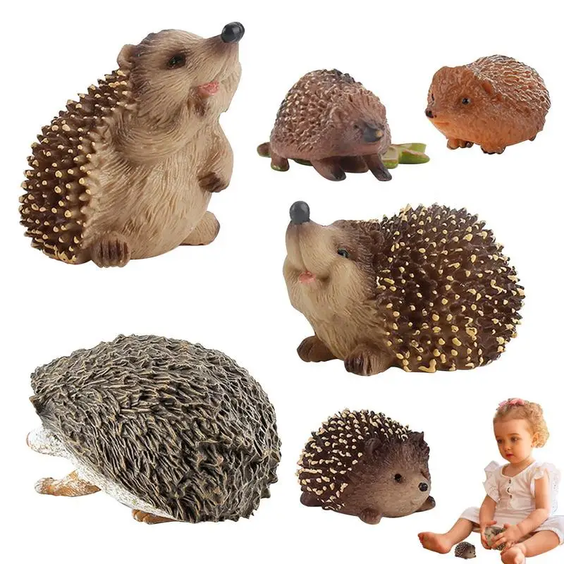 

Hedgehog Yard Statue Realistic Hedgehog Figurines Playset Garden Statues 6pcs Cognitive Hedgehog Decor Cute Wild Life Animal Toy