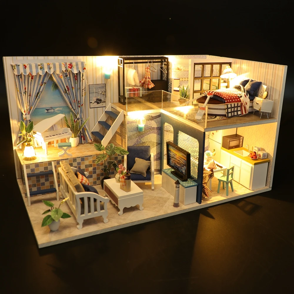 Набор для кукольного домика сделай сам деревянный миниатюрный с мебелью