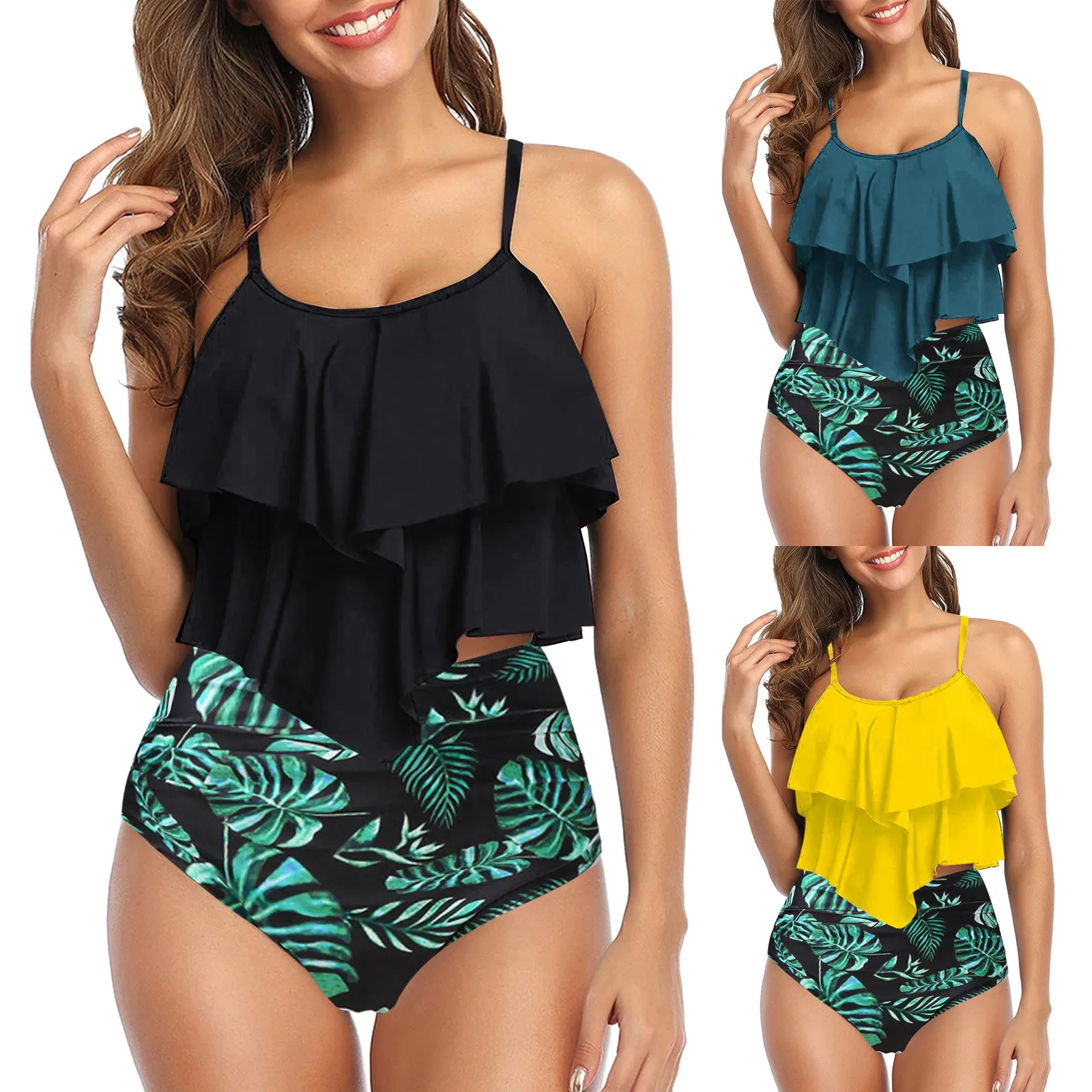 

New Swim Girl Women Swimwears Bikini Sexy S-2XL Retro Ruffle Bikini Set Floral Print Tankini Push Up Swimsuit Mujer Bathing Suit