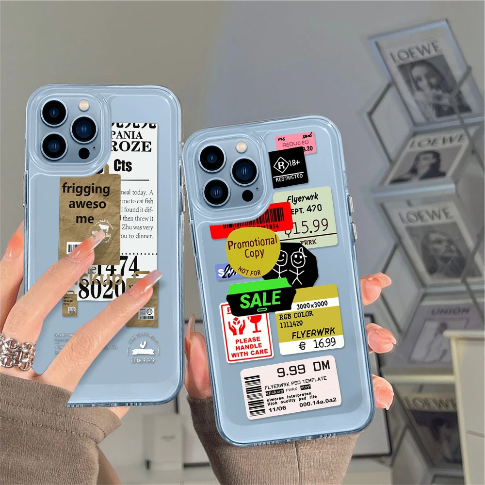 

Retro Code Label Phone Case for iPhone 14 13 12 11 Pro Max Mini XS XR X Transparent Shell Cover for iPhone11promax Capa Fundas