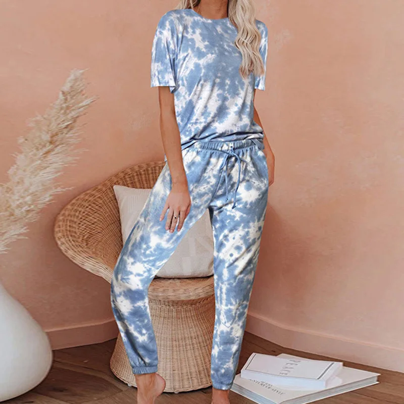 Women Tie Dye Pajamas Womens Loungewear Outfits Women Two Pieces Home Wear Loungewear Designer Pyjamas Set Female Pj Set