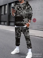 2022 autumn and winter 3d digital printing mens sweater european and american hoodie sweatpants two piece suit loose sportswear