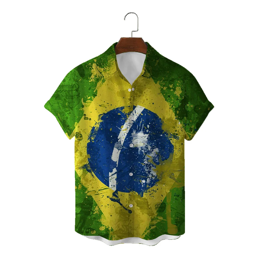 Summer 3D Print Brazil Flag Men's Fashion Street Casual Shirts Man Outdoor Sportswear Male Quick Drying Lapel Short Sleeve Tops