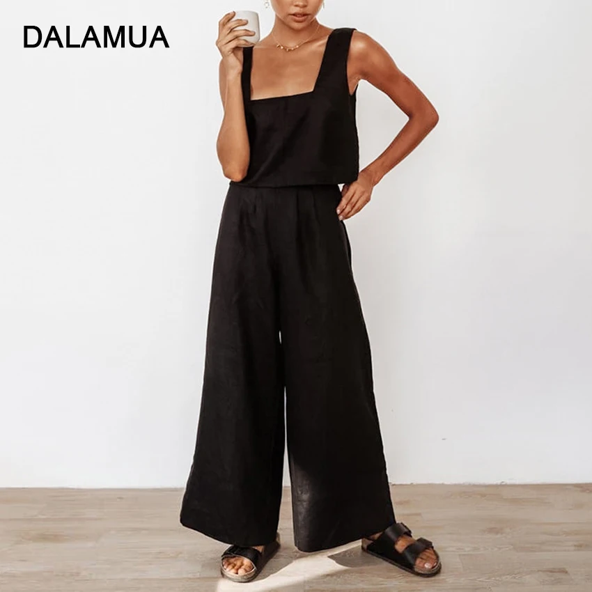 

2022 Summer Women Suits Causal Cropped Tank Tops Pants Two Piece Set Loose Cotton Linen Fashion Office Lady Female Tracksuit New